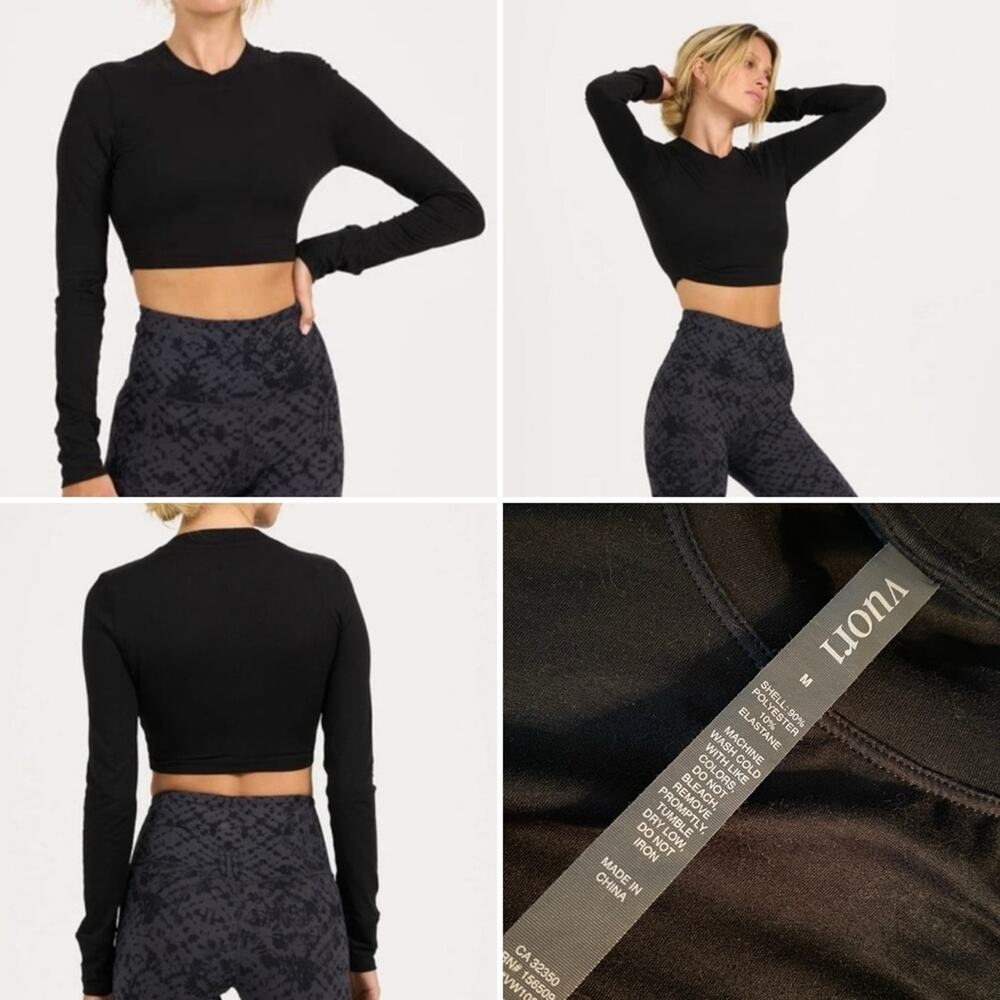 VUORI $85 LUX Long Sleeve Crop Mock Tee Blk MEDIUM EUC